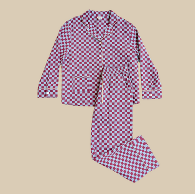 Checkered pajama set on a beige background