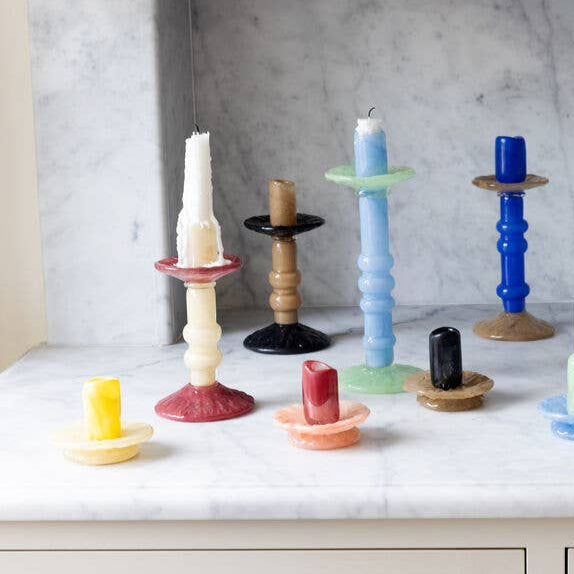 Lara Petit Candlestick - Yellow & Light Beige