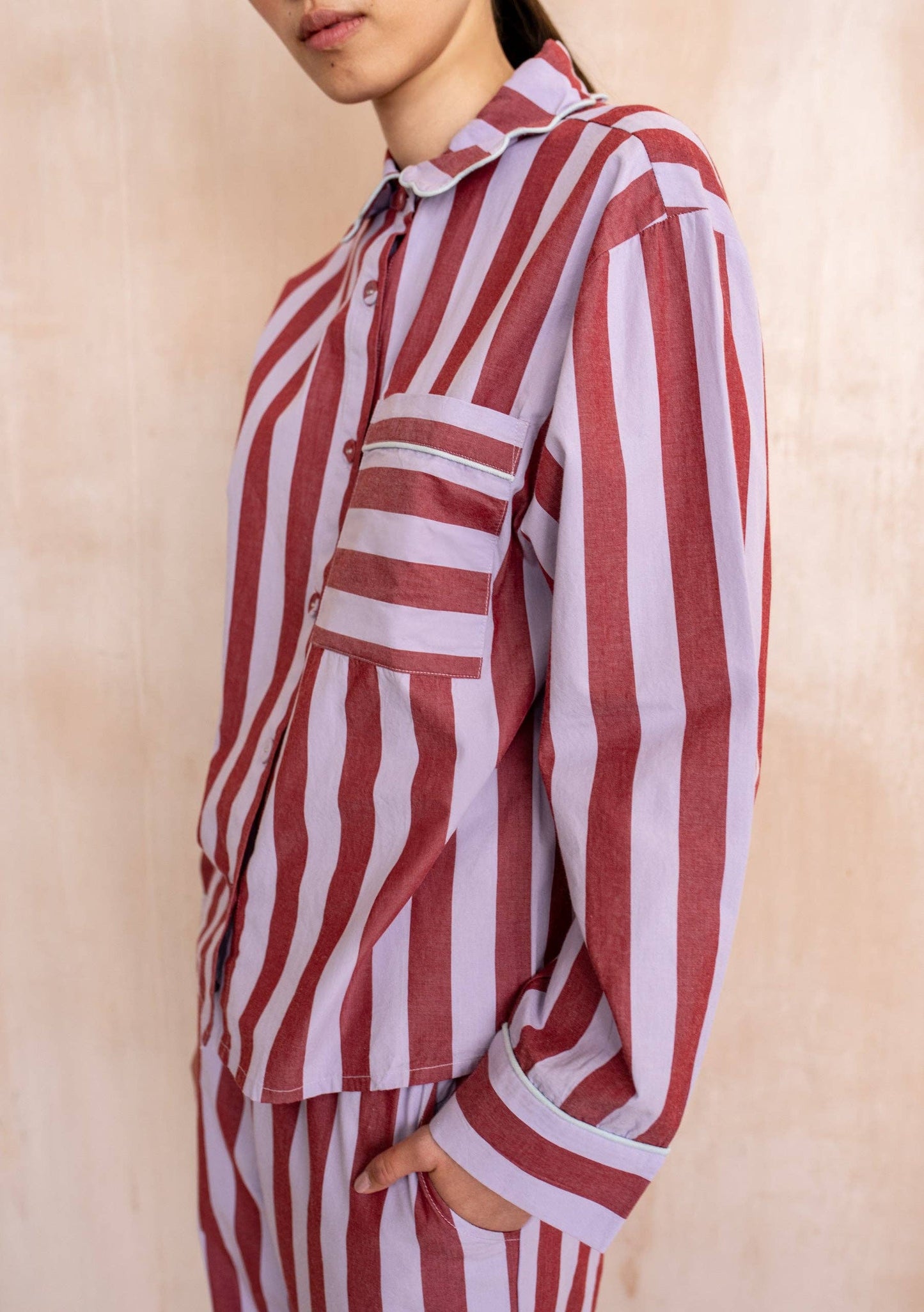 Cotton Pyjamas in Lilac Stripe