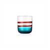 Glass with red and blue stripes on a white background