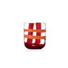 Clear glass with red and orange stripes on a white background