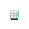 Clear glass with colorful stripes on a white background
