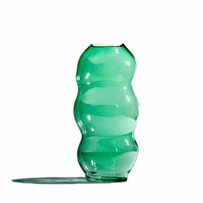 Large Muse vase in a vibrant shade of emerald green coloured glass, designed by Fundamental Berlin