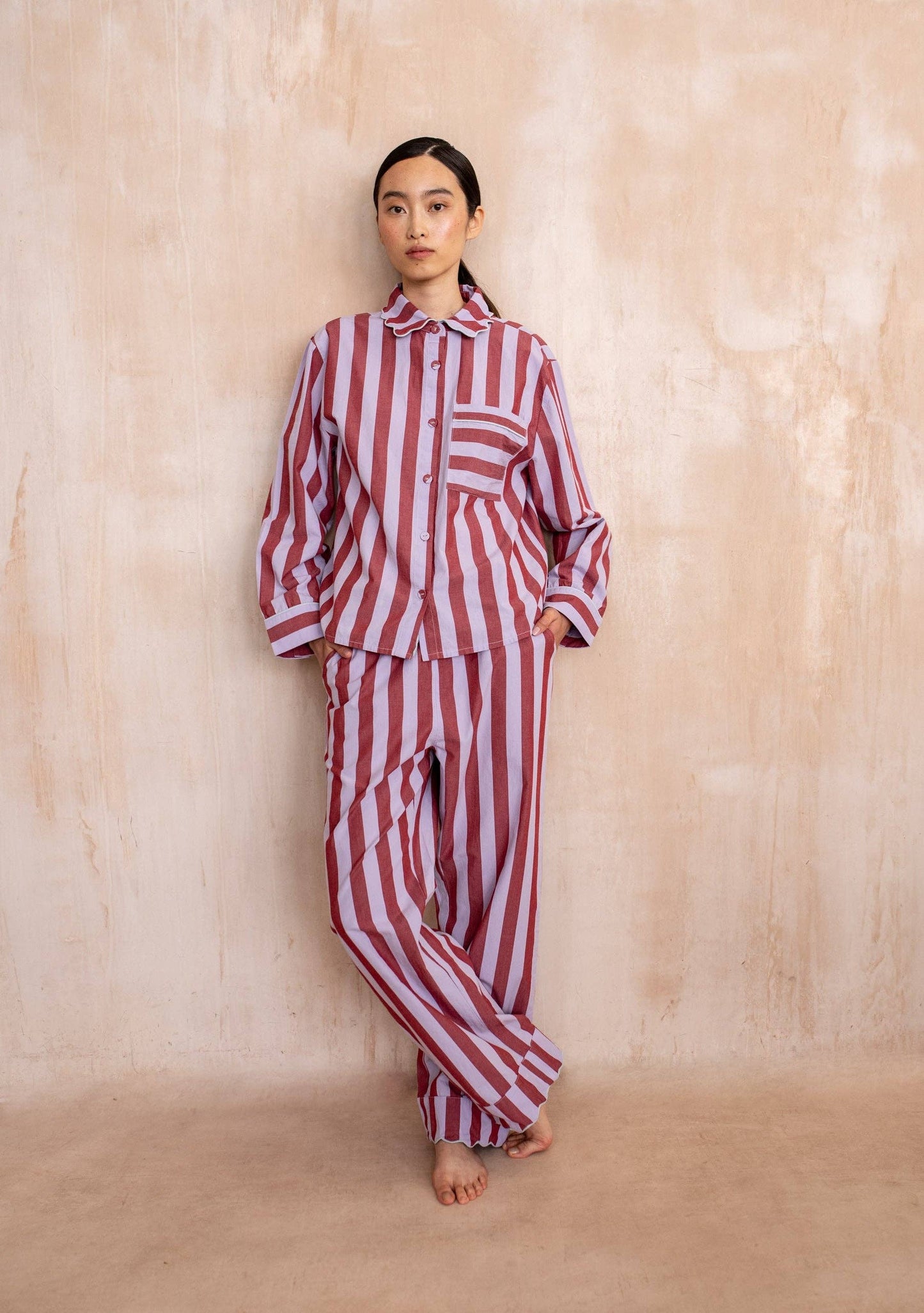 Cotton Pyjamas in Lilac Stripe
