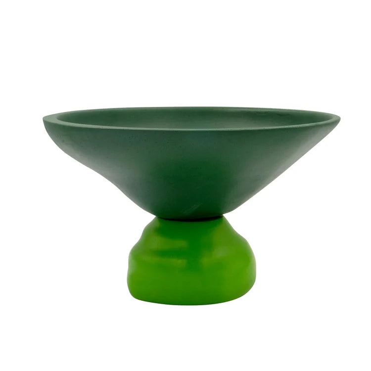 Green woodenn bowl on a white background