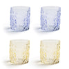 set of 4 yellow and blue drinkglasses, glassware, by klevering