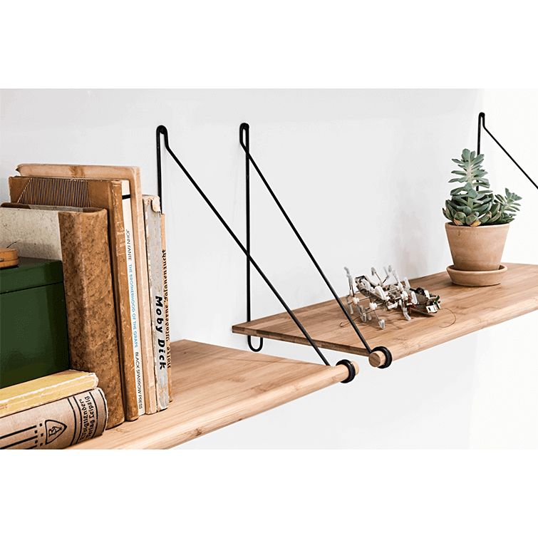 Loop Shelf natural Bamboo, with black brackets, bamboo shelves with metal brackets, Scandinavian Design by We Do Wood; Sustainable and circular design, available at Nave Shop - online concept store