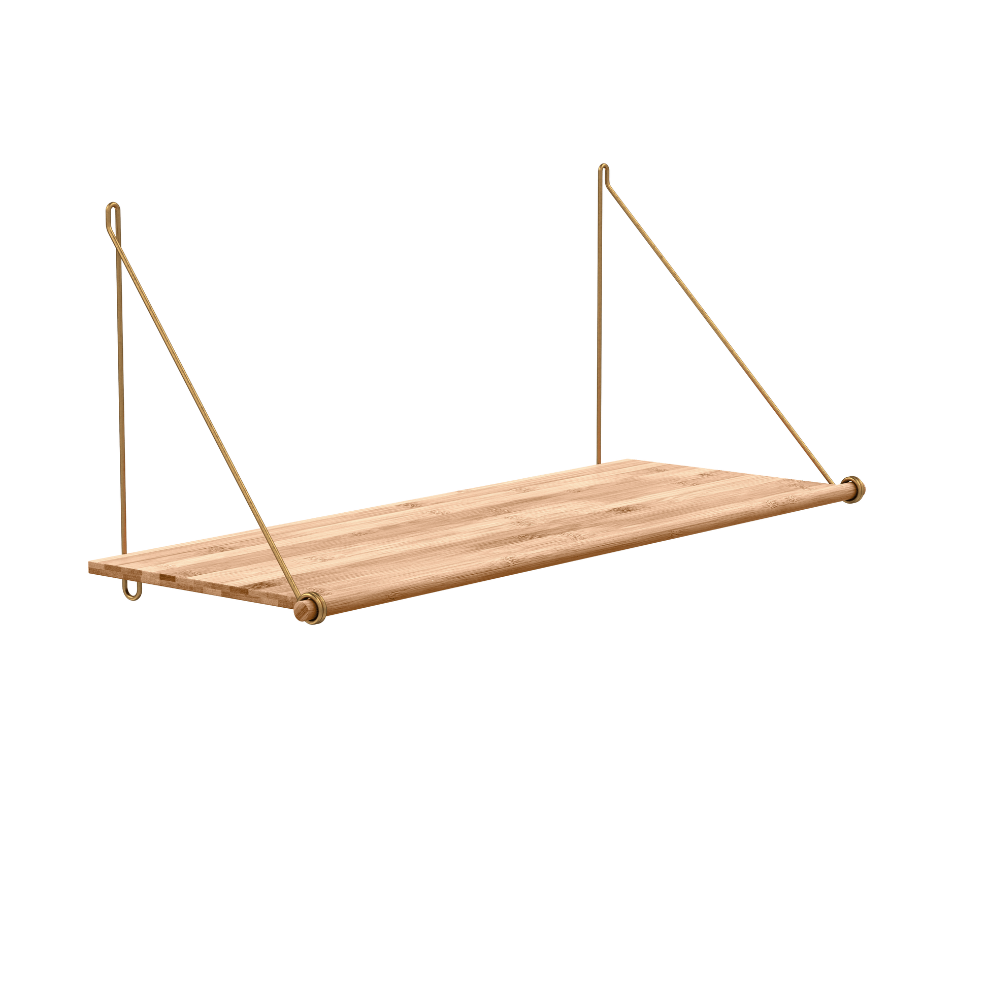 Loop Shelf natural Bamboo, with brass brackets, bamboo shelves with metal brackets, Scandinavian Design by We Do Wood; Sustainable and circular design, available at Nave Shop - online concept store
