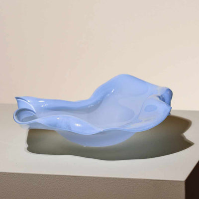 Dansing Dish in Sky Blue Glass by Stenholt Glass Design, "dancing" glass decorative bowl made in Denmarkt by Glass Artist Rikke Stenholt