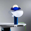 Swap it lamp with blue marble dust base and 2 lampshades in blue and white designed by Moodlight Studio and made in France