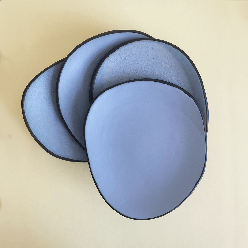  Handmade Ceramics, matt blue Glaze set by Hana Karim - Artisanal Stoneware Plates - NAVE shop - online concept store