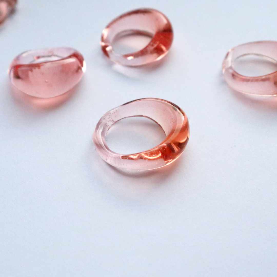 murano glass bulbous ring, made in italy, rosé coloured glass