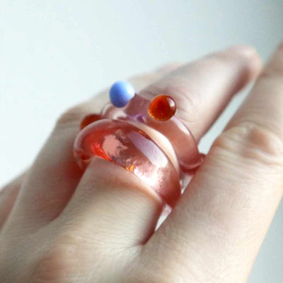 murano glass bulbous ring, made in italy, rosé coloured glass