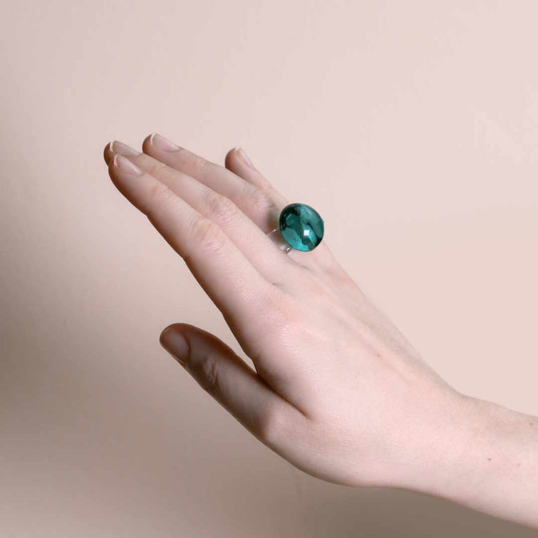 cabochon murano glass ring, gem ring in jade, nave shop