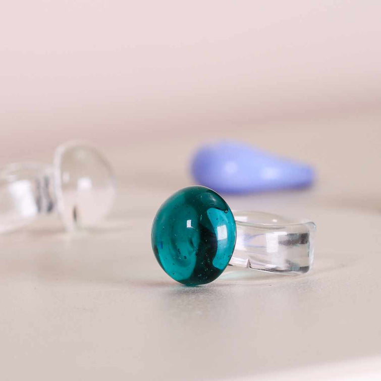 cabochon murano glass ring, gem ring in jade, nave shop