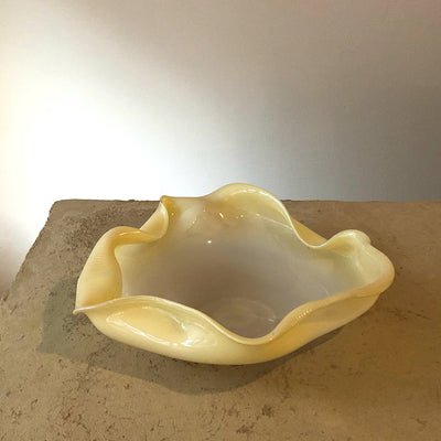 large "Dansing" Dish - a glass serving dish by the designer Rikke Stenholt in an oyster yellow and cream shade, available at NAVE shop
