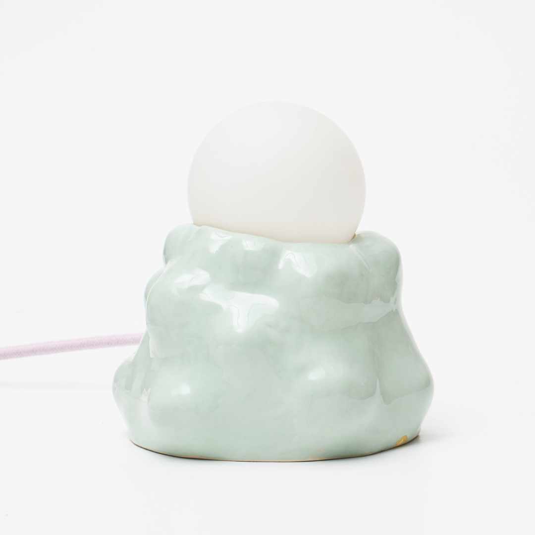 Minty Bubble Lamp with a ceramic mint glazed base, handmade by Siup Studio in Warsaw